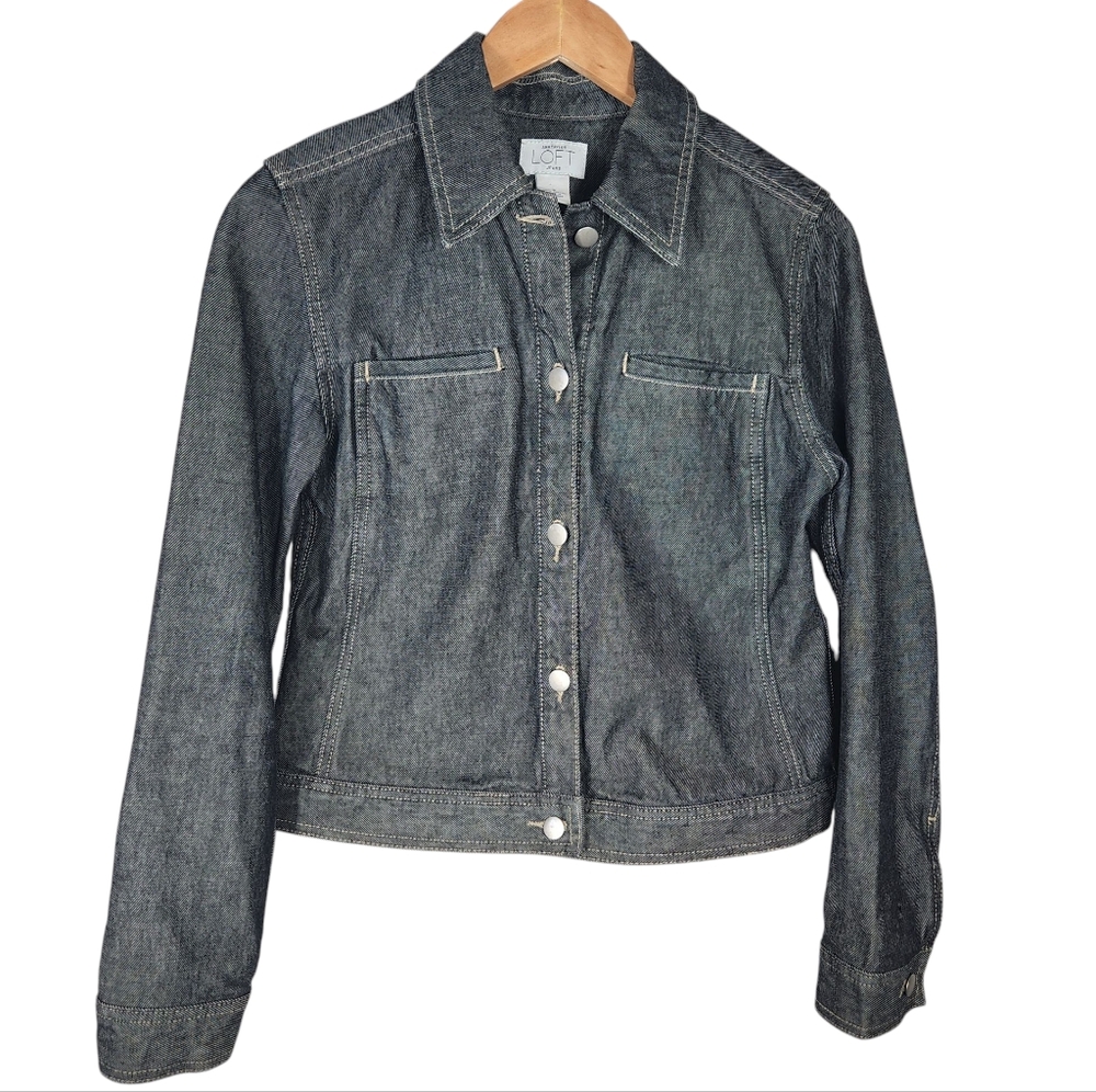 Ann Taylor Loft Black Denim Jean Jacket Size Small Button Up